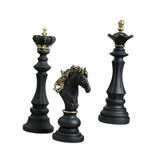 3 Pieces Chess Pieces Statues Gift Resin Sculptures for Bedroom Coffee Table Black