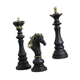 3 Pieces Chess Pieces Statues Gift Resin Sculptures for Bedroom Coffee Table Black