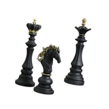 3 Pieces Chess Pieces Statues Gift Resin Sculptures for Bedroom Coffee Table Black