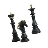 3 Pieces Chess Pieces Statues Gift Resin Sculptures for Bedroom Coffee Table Black