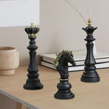 3 Pieces Chess Pieces Statues Gift Resin Sculptures for Bedroom Coffee Table Black