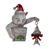 Christmas Brooch Pin Party Jewelry Gift Costume Wallet Cat Lapel Pin Corsage Silver Gray