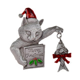 Christmas Brooch Pin Party Jewelry Gift Costume Wallet Cat Lapel Pin Corsage Silver Gray