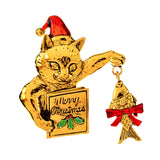 Christmas Brooch Pin Party Jewelry Gift Costume Wallet Cat Lapel Pin Corsage Gold