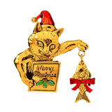 Christmas Brooch Pin Party Jewelry Gift Costume Wallet Cat Lapel Pin Corsage Gold