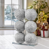 6Pcs Xmas Hanging Pendant Christmas Ball Decoration for Cabinet Door Bedroom Silver