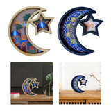 Maxbell Ramadan Tray Serve Plate Party Holder Multipurpose Moon Star Tray Wood Color