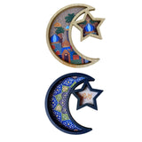 Maxbell Ramadan Tray Serve Plate Party Holder Multipurpose Moon Star Tray Wood Color