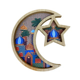 Maxbell Ramadan Tray Serve Plate Party Holder Multipurpose Moon Star Tray Wood Color
