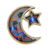 Maxbell Ramadan Tray Serve Plate Party Holder Multipurpose Moon Star Tray Wood Color