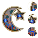 Maxbell Ramadan Tray Serve Plate Party Holder Multipurpose Moon Star Tray Wood Color