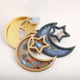 Maxbell Ramadan Tray Serve Plate Party Holder Multipurpose Moon Star Tray Wood Color