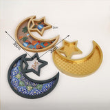 Maxbell Ramadan Tray Serve Plate Party Holder Multipurpose Moon Star Tray Wood Color