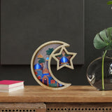 Maxbell Ramadan Tray Serve Plate Party Holder Multipurpose Moon Star Tray Wood Color