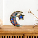 Maxbell Ramadan Tray Serve Plate Party Holder Multipurpose Moon Star Tray Wood Color