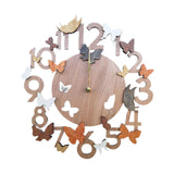 Maxbell Wooden Wall Clock 30cm Friend Gifts Easy Installation Retro Hanging Ornament Butterfly Pattern