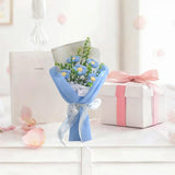 Maxbell Crochet Flower Bouquet Tabletop for Anniversary Photography Props Engagement Blue