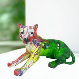 Maxbell Leopard Statue Artwork Color Graffiti Sculpture for Farmhouse Indoor Desktop Green