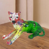 Maxbell Leopard Statue Artwork Color Graffiti Sculpture for Farmhouse Indoor Desktop Green
