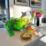 Maxbell Leopard Statue Artwork Color Graffiti Sculpture for Farmhouse Indoor Desktop Green