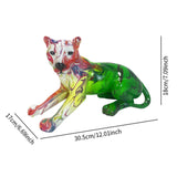 Maxbell Leopard Statue Artwork Color Graffiti Sculpture for Farmhouse Indoor Desktop Green