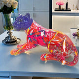 Maxbell Leopard Statue Artwork Color Graffiti Sculpture for Farmhouse Indoor Desktop Red
