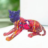Maxbell Leopard Statue Artwork Color Graffiti Sculpture for Farmhouse Indoor Desktop Red