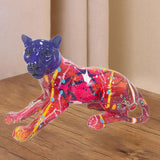 Maxbell Leopard Statue Artwork Color Graffiti Sculpture for Farmhouse Indoor Desktop Red