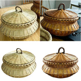 Maxbell Bamboo Woven Basket Fruit Handmade Household Desktop Storage Basket with Lid Natural color