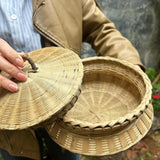 Maxbell Bamboo Woven Basket Fruit Handmade Household Desktop Storage Basket with Lid Natural color