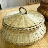 Maxbell Bamboo Woven Basket Fruit Handmade Household Desktop Storage Basket with Lid Natural color