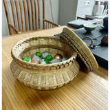 Maxbell Bamboo Woven Basket Fruit Handmade Household Desktop Storage Basket with Lid Natural color