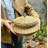 Maxbell Bamboo Woven Basket Fruit Handmade Household Desktop Storage Basket with Lid Natural color