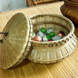 Maxbell Bamboo Woven Basket Fruit Handmade Household Desktop Storage Basket with Lid Natural color