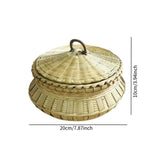 Maxbell Bamboo Woven Basket Fruit Handmade Household Desktop Storage Basket with Lid Natural color