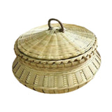 Maxbell Bamboo Woven Basket Fruit Handmade Household Desktop Storage Basket with Lid Natural color