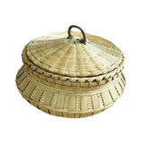Maxbell Bamboo Woven Basket Fruit Handmade Household Desktop Storage Basket with Lid Natural color