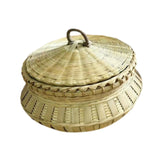 Maxbell Bamboo Woven Basket Fruit Handmade Household Desktop Storage Basket with Lid Natural color