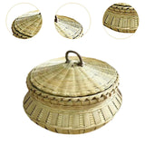 Maxbell Bamboo Woven Basket Fruit Handmade Household Desktop Storage Basket with Lid Natural color