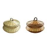 Maxbell Bamboo Woven Basket Fruit Handmade Household Desktop Storage Basket with Lid Natural color
