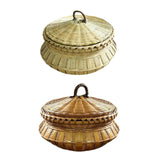 Maxbell Bamboo Woven Basket Fruit Handmade Household Desktop Storage Basket with Lid Natural color