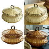 Maxbell Bamboo Woven Basket Fruit Handmade Household Desktop Storage Basket with Lid Natural color