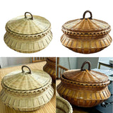 Maxbell Bamboo Woven Basket Fruit Handmade Household Desktop Storage Basket with Lid Natural color