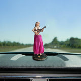 Maxbell Girl in Skirt Statue Artwork Resin Figurine with Base for Office Shelf Study Red Playing Guitar