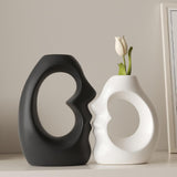 Maxbell 2x Flower Vases Resin Flower Arrangement Decorative for Bouquet Entry Mantel Black and White
