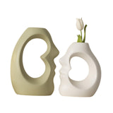 Maxbell 2x Flower Vases Resin Flower Arrangement Decorative for Bouquet Entry Mantel Beige and white