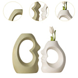 Maxbell 2x Flower Vases Resin Flower Arrangement Decorative for Bouquet Entry Mantel Beige and white