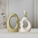 Maxbell 2x Flower Vases Resin Flower Arrangement Decorative for Bouquet Entry Mantel Beige and white