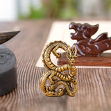 Maxbell Brass Dragon Figurine Feng Shui Brass Decor for Book Shelf Bookcase Tabletop