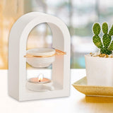 Maxbell Tealight Candle Holder Decorative Essential Oil Burner for Hotel Wedding SPA White and Golden